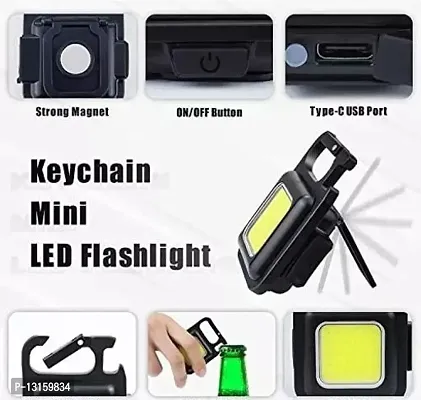 Rechargeable Portable 3 Modes Small Led Flashlight 500 Lumens COB Keychain Mini Pocket Torch Light With Folding Bracket Bottle Opener And Magnet Base For Fishing Walking Camping Pack Of 1