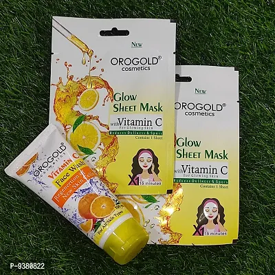 Orogold Face Sheet Mask With Vitamin-C For Glowing Skin, Pack Of 2 , 20g each With orogold Vitamin-C Face Wash