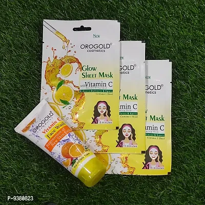 Orogold Face Sheet Mask With Vitamin-C For Glowing Skin, Pack Of 3 , 20g each With orogold Vitamin-C Face Wash