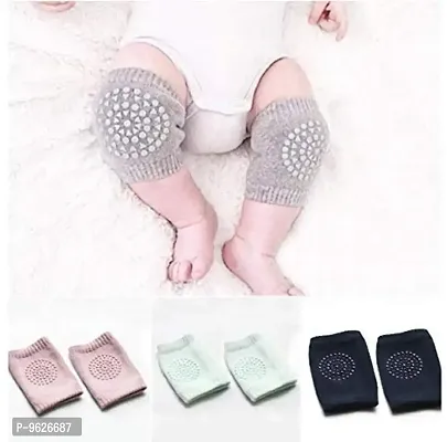 Baby Anti Slip Socks Children Short Knee-Pads (Random Color , Pack Of 3)