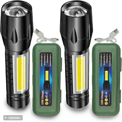 Zoomable Waterproof Torchlight LED 2 In 1 Waterproof 3 Mode Rechargeable LED Zoomable Metal 7W Torch -Black, 9.3 Cm, Rechargeable, Pack Of 2