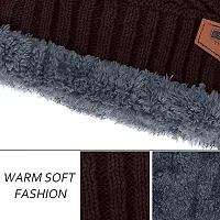 New Latest Winter Knit Thick Fleece Woolen Combo of Beanie Winter Cap Hat and Faux Fur Lining Wool Neck Muffler Scarf in Black for All Girls Boys Men Wome Pack of 1 set , Random Color-thumb2