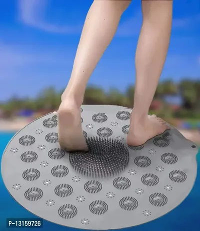 Silicone Bathroom Mat Foot And Back Cleaner Scrubber Anti-Slip Mat With Drain Machine Washable Anti Bacterial Shower Mat Antibacterial Back Cushion Mat -Pack Of 1