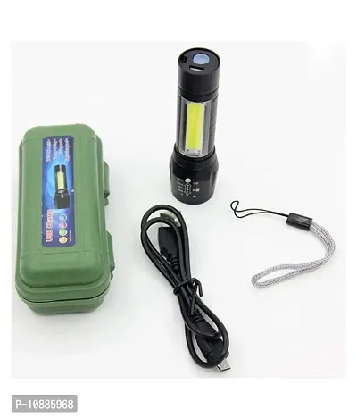 Zoomable Waterproof Torchlight LED 2 In 1 Waterproof 3 Mode Rechargeable LED Zoomable Metal 7W Torch -Black, 9.3 Cm, Rechargeable, Pack Of 1-thumb0