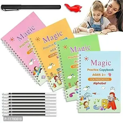 Sank Magic Practice Copybook 4 BOOK  10 REFILL 1 pen  1 grip Number Tracing Book for Preschoolers with Pen Magic Calligraphy Copybook Set Practical Reusable Writing Tool Simple Hand Lettering-thumb0
