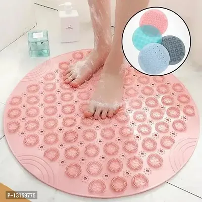 Silicone Bathroom Mat Foot And Back Cleaner Scrubber Anti-Slip Mat With Drain Machine Washable Anti Bacterial Shower Mat Antibacterial Back Cushion Mat -Pack Of 1