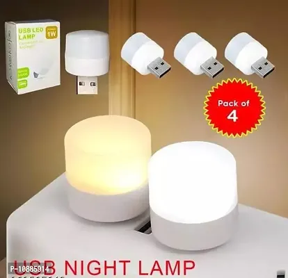 USB Night Lights Portable Home USB Atmosphere Lights LED Plug In Bulbs LED Toilet Bedroom Lights Bulb For Bathroom Car Nursery Kitchen, Warm White 4 LED Light-thumb0