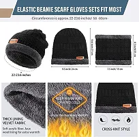 New Latest Winter Knit Thick Fleece Woolen Combo of Beanie Winter Cap Hat and Faux Fur Lining Wool Neck Muffler Scarf in Black for All Girls Boys Men Wome Pack of 1 set , Random Color-thumb1
