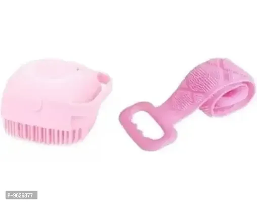 2 Pcs Combo Silicone Soft Bath Body Brush With Shampoo Dispenser Shower Scrub Random Color-thumb0
