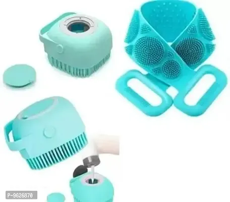 2 Pcs Combo Silicone Soft Bath Body Brush With Shampoo Dispenser Shower Scrub Random Color-thumb0