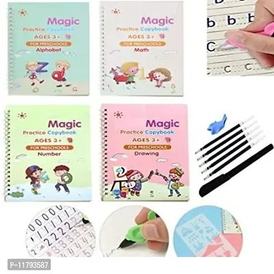 Sank Magic Practice Copybook 4 BOOK  10 REFILL 1 pen  1 grip Number Tracing Book for Preschoolers with Pen Magic Calligraphy Copybook Set Practical Reusable Writing Tool Simple Hand Lettering-thumb0