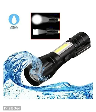 Zoomable Waterproof Torchlight LED 2 In 1 Waterproof 3 Mode Rechargeable LED Zoomable Metal 7W Torch -Black, 9.3 Cm, Rechargeable, Pack Of 1-thumb0