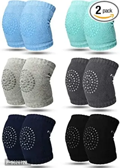 Baby Elastic Soft Breathable Cotton Anti-Slip Knee Pads Elbow Safety Protector Pads For Crawling For Kids (Random Color , Pack Of 6)-thumb0