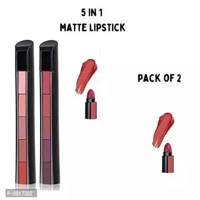 Trendy 5 In 1 Matte Lipstick Pack Of 2 - Random Shades