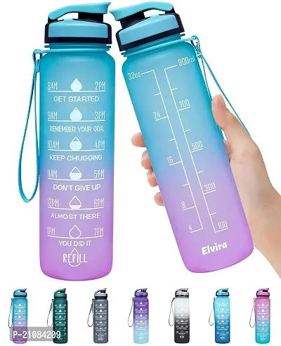 Trendy Water Bottle with Straw Time Marker Motivational Bottles Tritan BPA Free for Fitness Gym Outdoor Sports (Pack of 2)