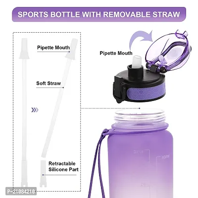 Trendy Water Bottle with Straw Time Marker Motivational Bottles Tritan BPA Free for Fitness Gym Outdoor Sports (Pack of 2)-thumb3