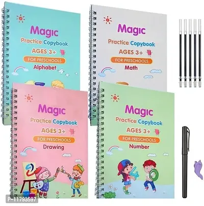 Sank Magic Practice Copybook 4 Pcs Magic Calligraphy That Can Be Reused Handwriting Copybook Set with Pen and Pen Sleeve Sank Magic Handwriting Book for Kid Calligraphic Letter Writing 4 Books  10 Refill  1 Pen 1 Fingertip-thumb0