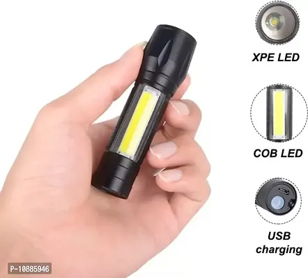 Zoomable Waterproof Torchlight LED 2 In 1 Waterproof 3 Mode Rechargeable LED Zoomable Metal 7W Torch -Black, 9.3 Cm, Rechargeable, Pack Of 1-thumb0