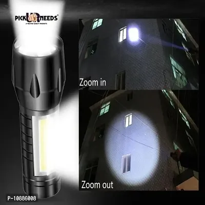 Zoomable Waterproof Torchlight LED 2 In 1 Waterproof 3 Mode Rechargeable LED Zoomable Metal 7W Torch -Black, 9.3 Cm, Rechargeable, Pack Of 1-thumb4