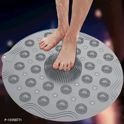 Silicone Bathroom Mat Foot And Back Cleaner Scrubber Anti-Slip Mat With Drain Machine Washable Anti Bacterial Shower Mat Antibacterial Back Cushion Mat -Pack Of 1