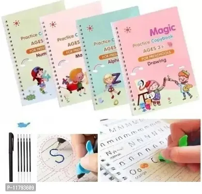 Sank Magic Practice Copybook 4 Pcs Magic Calligraphy That Can Be Reused Handwriting Copybook Set with Pen and Pen Sleeve Sank Magic Handwriting Book for Kid Calligraphic Letter Writing 4 Books  10 Refill  1 Pen 1 Fingertip-thumb0