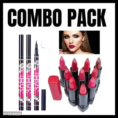 3D-Lips Matte Lipstick Pack Of 10 , 36H Black Eyeliner Pack Of 3