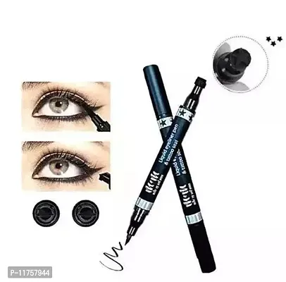 Trendy M  M 2In1 Super Double-Headed Black Liquid Eyeliner Pencil Pen Waterproof Star Heart Pack Of 2