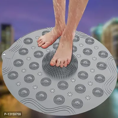 Silicone Bathroom Mat Foot And Back Cleaner Scrubber Anti-Slip Mat With Drain Machine Washable Anti Bacterial Shower Mat Antibacterial Back Cushion Mat -Pack Of 1-thumb0