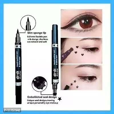 Trendy M  M 2In1 Super Double-Headed Black Liquid Eyeliner Pencil Pen Waterproof Star Heart Pack Of 2