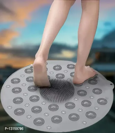 Bathroom Mat, Shower Stall Mats Foot Scrubber Non Slip Anti Mould 2-In-1 Round Bath Mat And Massager With Drain Holes Suction Cups - Anti-Mould, Antibacterial-Pack Of 1-thumb0