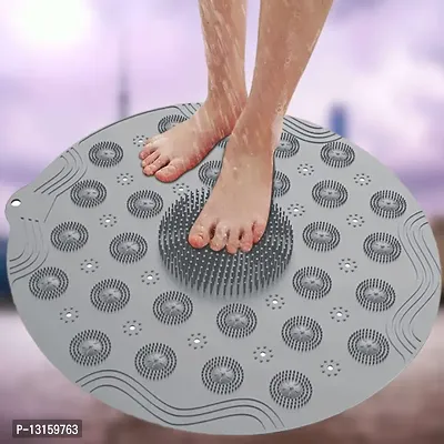 Silicone Bathroom Mat Foot And Back Cleaner Scrubber Anti-Slip Mat With Drain Machine Washable Anti Bacterial Shower Mat Antibacterial Back Cushion Mat -Pack Of 1-thumb0