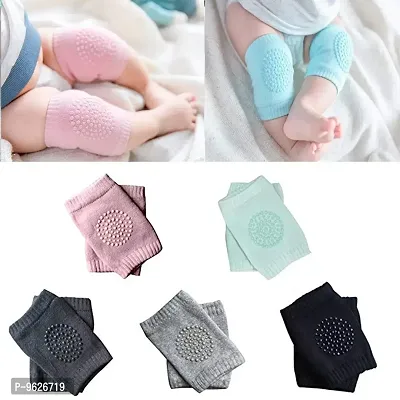 Baby Elastic Soft Breathable Cotton Anti-Slip Knee Pads Elbow Safety Protector Pads For Crawling For Kids (Random Color , Pack Of 5)-thumb0