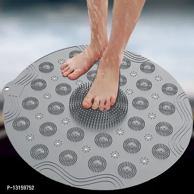 Bathroom Mat, Shower Stall Mats Foot Scrubber Non Slip Anti Mould 2-In-1 Round Bath Mat And Massager With Drain Holes Suction Cups - Anti-Mould, Antibacterial-Pack Of 1-thumb0