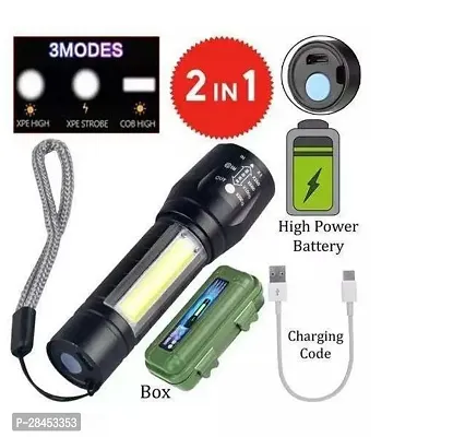 Zoomable Torch Light Long Range 2 in 1 Long Distance Up to 0.4 Km Keychain Flashlight With USB Charging  3 Light Mode Flash Light-thumb0