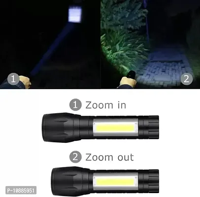 Zoomable Waterproof Torchlight LED 2 In 1 Waterproof 3 Mode Rechargeable LED Zoomable Metal 7W Torch -Black, 9.3 Cm, Rechargeable, Pack Of 1-thumb0