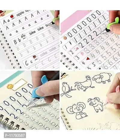 Sank Magic Practice Copybook 4 BOOK  10 REFILL 1 pen  1 grip Number Tracing Book for Preschoolers with Pen Magic Calligraphy Copybook Set Practical Reusable Writing Tool Simple Hand Lettering-thumb2