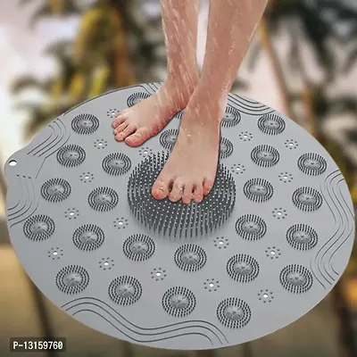 Bathroom Mat, Shower Stall Mats Foot Scrubber Non Slip Anti Mould 2-In-1 Round Bath Mat And Massager With Drain Holes Suction Cups - Anti-Mould, Antibacterial-Pack Of 1-thumb0