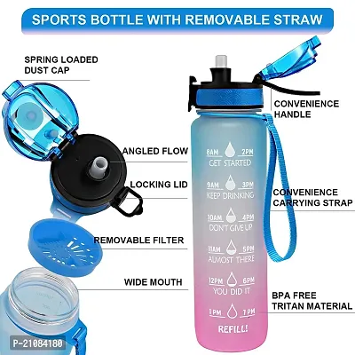 Trendy Water Bottle with Straw Time Marker Motivational Bottles Tritan BPA Free for Fitness Gym Outdoor Sports (Pack of 1)-thumb0