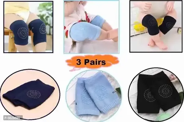 Baby Anti-Slip Padded Stretchable Elastic Cotton  Knee Support (Random Color , Pack Of 3)-thumb0