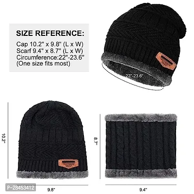 Classy Woolen Solid Beanie Cap with Neck Warmer-thumb3