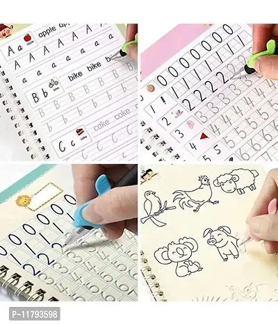 Magic Practice Copybook 4 BOOK  2 pen  10 REFILL Number Tracing Book for Preschoolers with Pen Magic Calligraphy Copybook Set Practical Reusable Writing Tool SIZE--thumb2