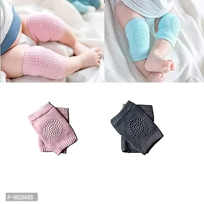 Baby Elastic Soft Breathable Cotton Anti-Slip Knee Pads Elbow Safety Protector Pads For Crawling For Kids (Random Color , Pack Of 2)-thumb0