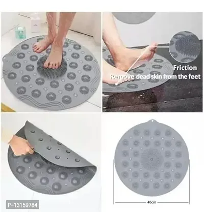 Bathroom Mat, Shower Stall Mats Foot Scrubber Non Slip Anti Mould 2-In-1 Round Bath Mat And Massager With Drain Holes Suction Cups - Anti-Mould, Antibacterial-Pack Of 1-thumb0