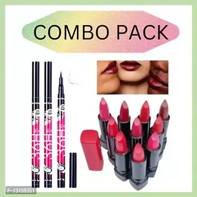 3D-Lips Matte Lipstick Pack Of 10 , 36H Black Eyeliner Pack Of 3