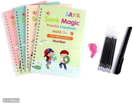 Magic Practice Copybook 4 BOOK  2 pen  10 REFILL Number Tracing Book for Preschoolers with Pen Magic Calligraphy Copybook Set Practical Reusable Writing Tool SIZE-