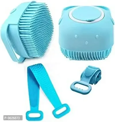 2 Pcs Combo Silicone Soft Bath Body Brush With Shampoo Dispenser Shower Scrub Random Color