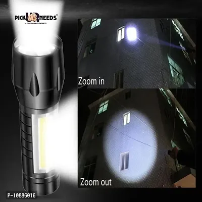 Zoomable Waterproof Torchlight LED 2 In 1 Waterproof 3 Mode Rechargeable LED Zoomable Metal 7W Torch -Black, 9.3 Cm, Rechargeable, Pack Of 1-thumb4