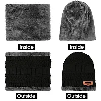 Classy Woolen Solid Beanie Cap with Neck Warmer-thumb1