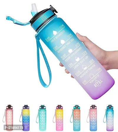 Trendy Water Bottle with Straw Time Marker Motivational Bottles Tritan BPA Free for Fitness Gym Outdoor Sports (Pack of 1)