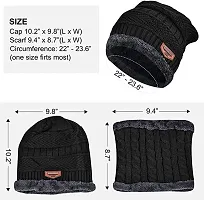 New Latest Winter Knit Thick Fleece Woolen Combo of Beanie Winter Cap Hat and Faux Fur Lining Wool Neck Muffler Scarf in Black for All Girls Boys Men Wome Pack of 1 set , Random Color-thumb3